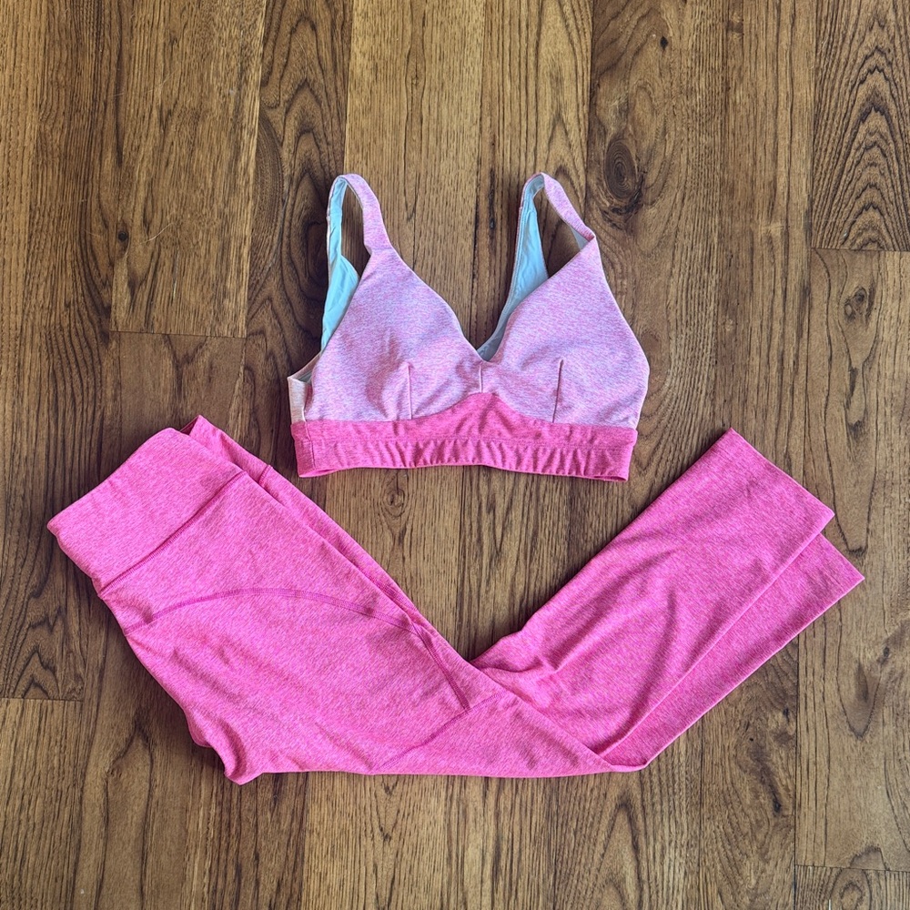 Outdoor Voices Pink Heathered Sports Bra and Leggings Set